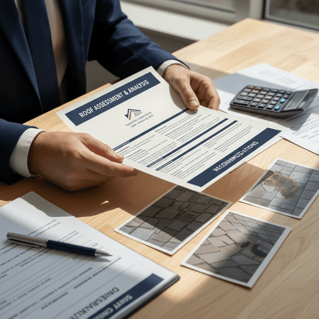 Detailed roof inspection report with damage documentation for insurance