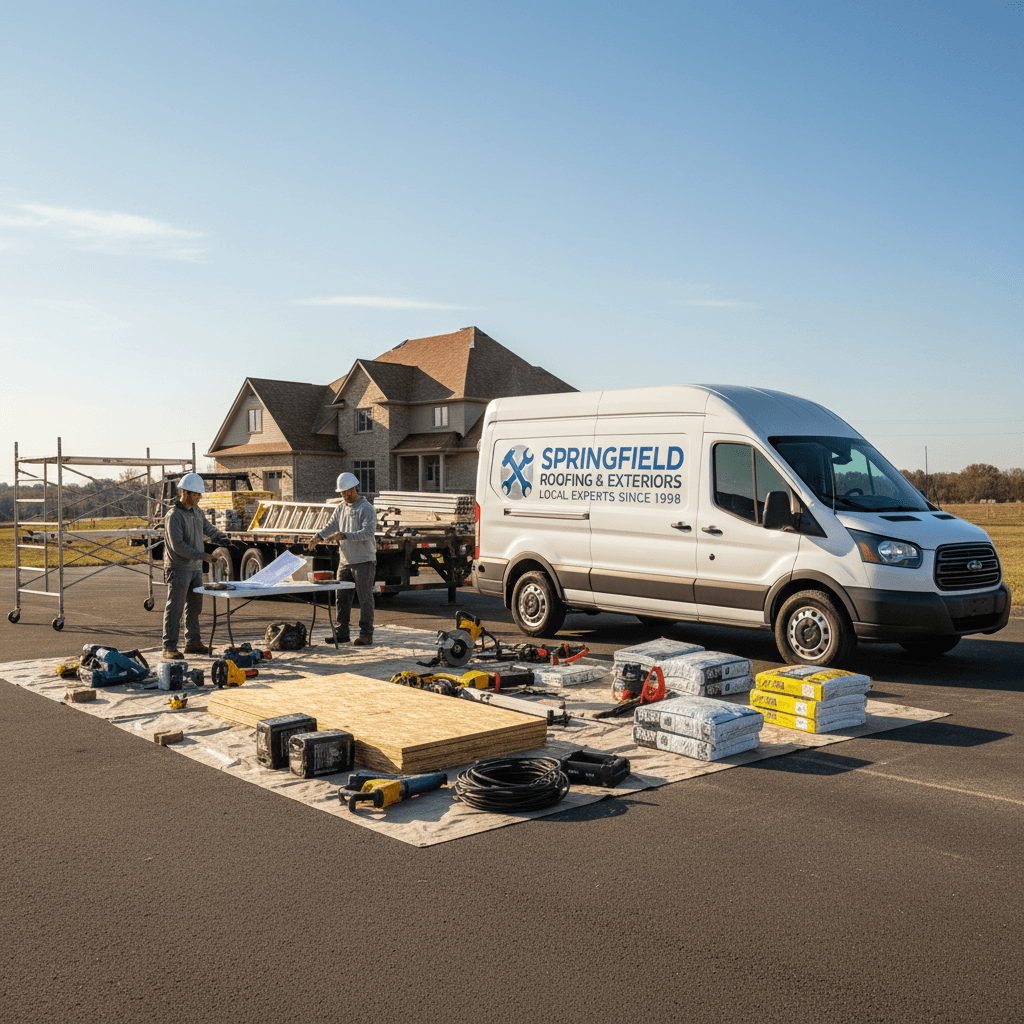 Local roofing contractor workspace and professional setup in Springfield