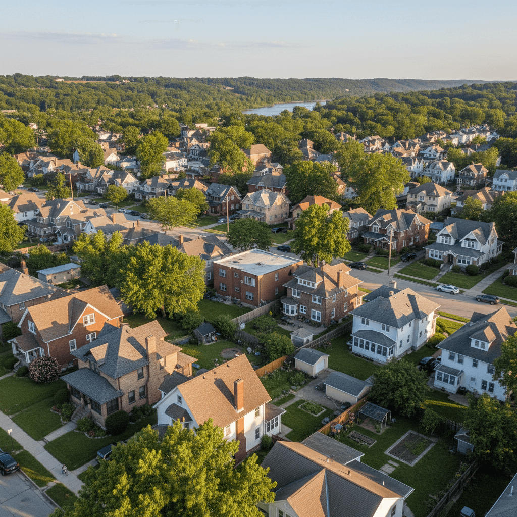 Springfield, Ohio residential neighborhood with diverse roof styles