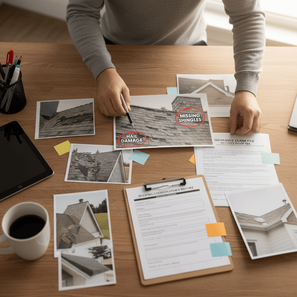 Organized roof inspection documentation and insurance claim materials
